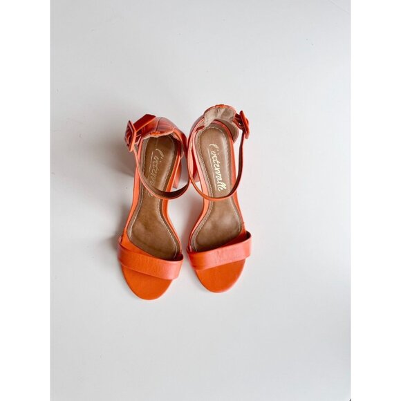 L'INTERVALLE Eos Orange Leather Open Toe Ankle Strap Block Heel Sandals, Size 7 - Picture 2 of 14